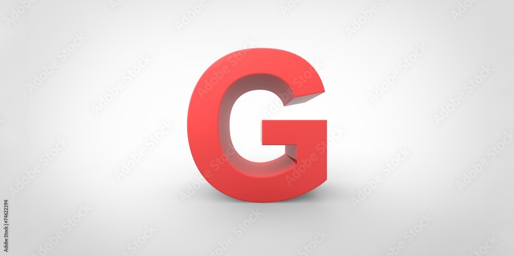G 3D font big red letter standing on white gray background G 3D font big red letter standing on white gray background