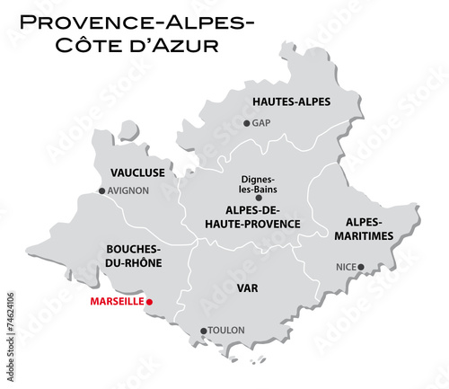 simple administrative map Provence-Alpes-Cote d'Azur