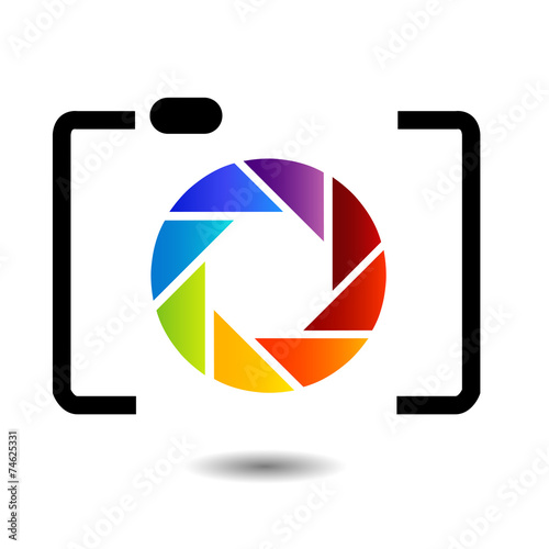 Camera with colorful aperture- photography logo