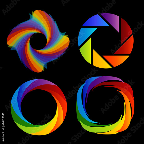 A set of rainbow colored photography shutter logos