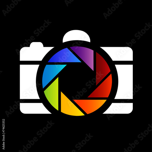 Camera with colorful aperture- photography logo