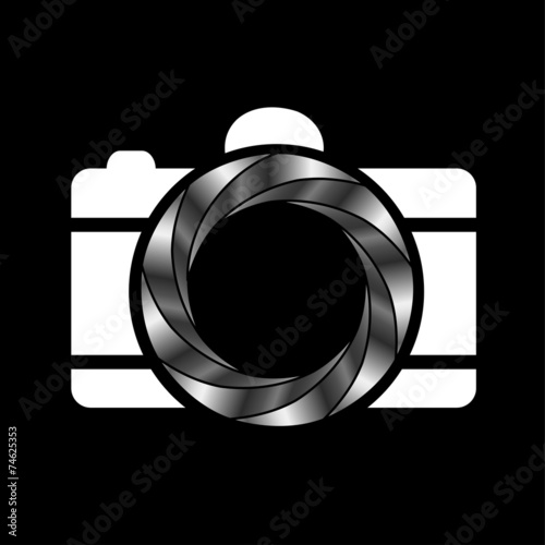 Camera with silver aperture- photography logo