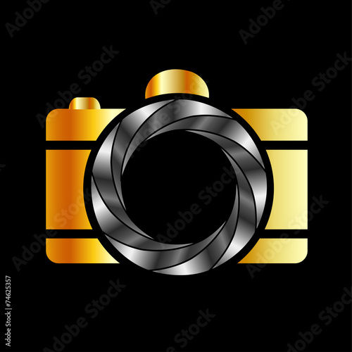 Camera with silver aperture- photography logo