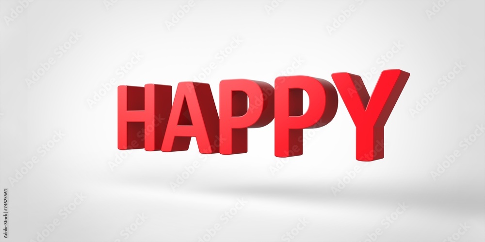 Happy 3D red text on white gray background Happy 3D red text on white gray background