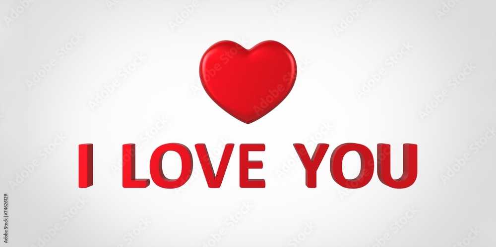 I Love You 3D red text and heart on white gray background I Love You 3D red text and heart on white gray background