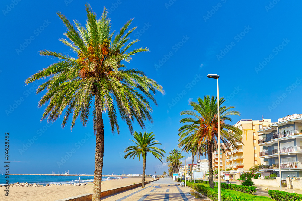 Seafront, beach,coast in Spain. Suburb of Barcelona