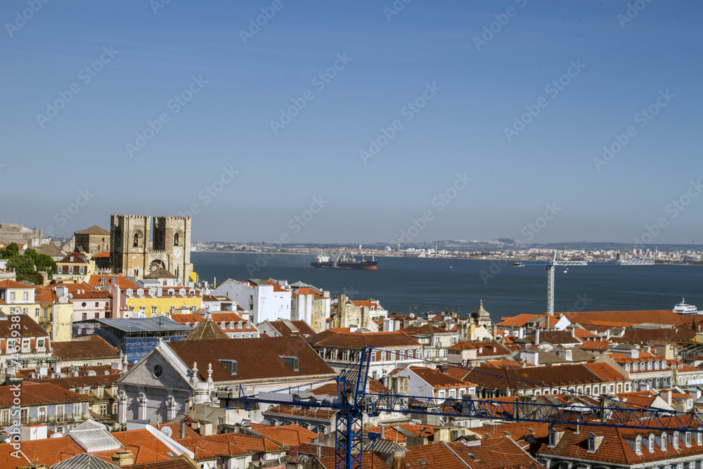  Lisbon downtown area with landmark Church of Se