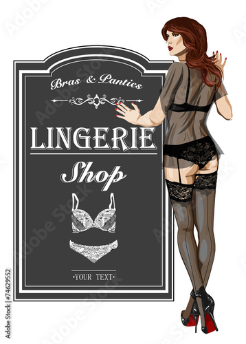 Vector retro pin-up woman illustration with poster of women's