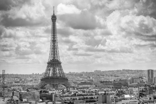 Aerial view of Tour Eiffel and Paris cityscape