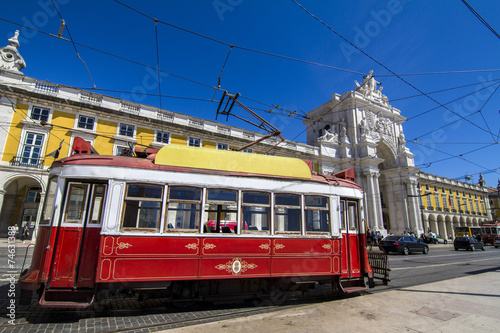  vintage famous red electrical tram