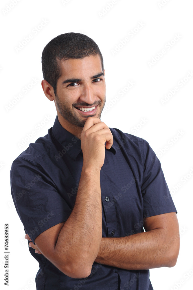 Attractive arab pensive man thinking and looking at camera Attractive arab pensive man thinking and looking at camera