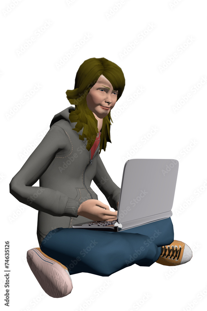 Teen girl using a laptop