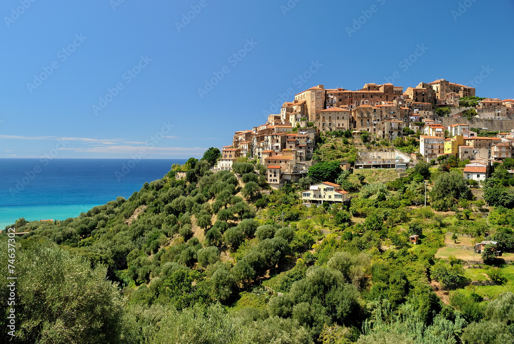 View of Pisciotta, a small village in the Cilento national park