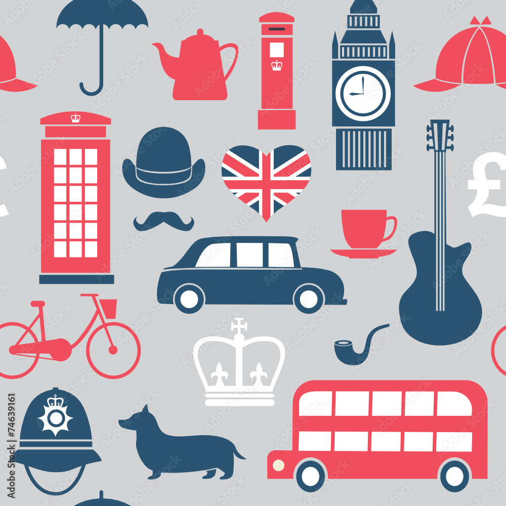 Obraz premium Graphic set of great britain symbols seamless pattern