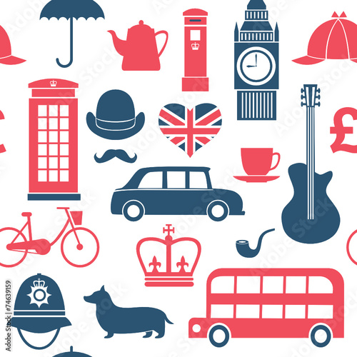 Graphic set of great britain symbols seamless pattern