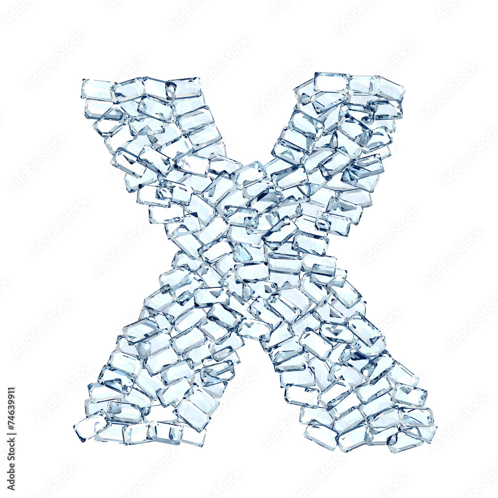 X lettera diamanti cristalli gemme 3d, sfondo bianco