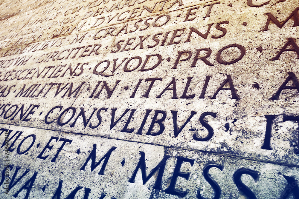 Latin inscription in Rome, Italy - obrazy, fototapety, plakaty 