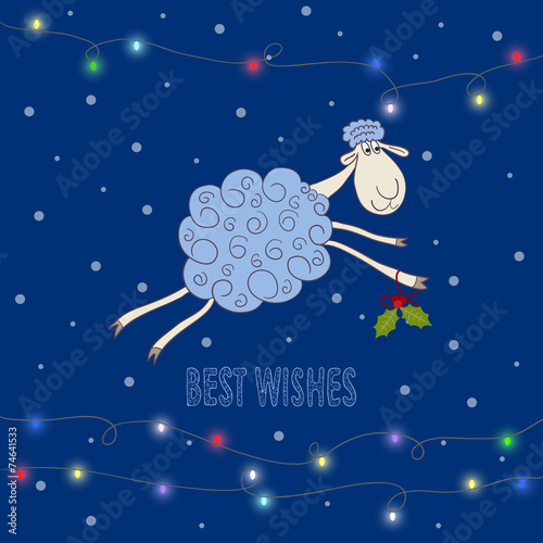 winter holiday background with hand-drawing best wishes and blue