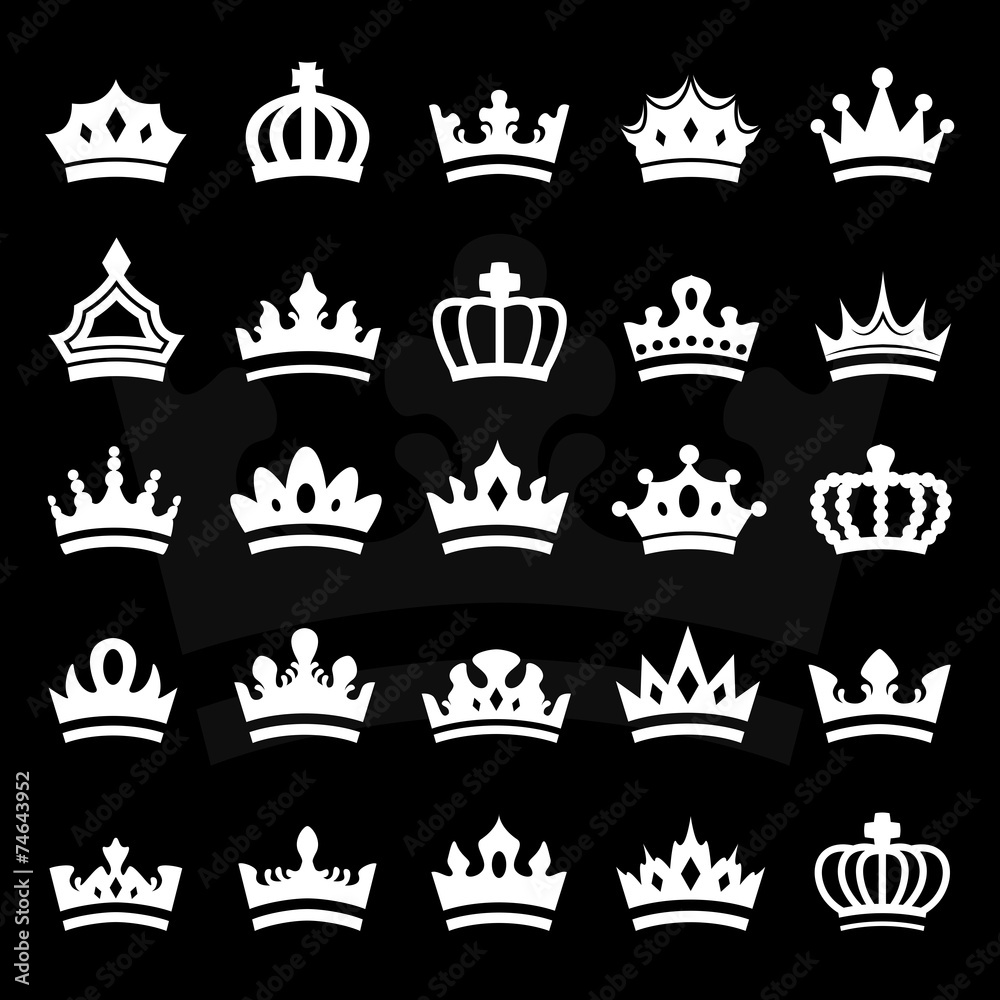 Fototapeta premium Crown Icons Set - Isolated On Black Background - Vector Illustration, Graphic Design, Editable For Your Design