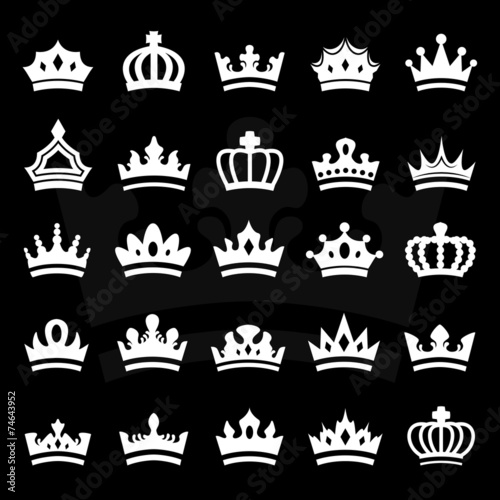 Crown Icons Set - Isolated On Black Background - Vector Illustration, Graphic Design, Editable For Your Design