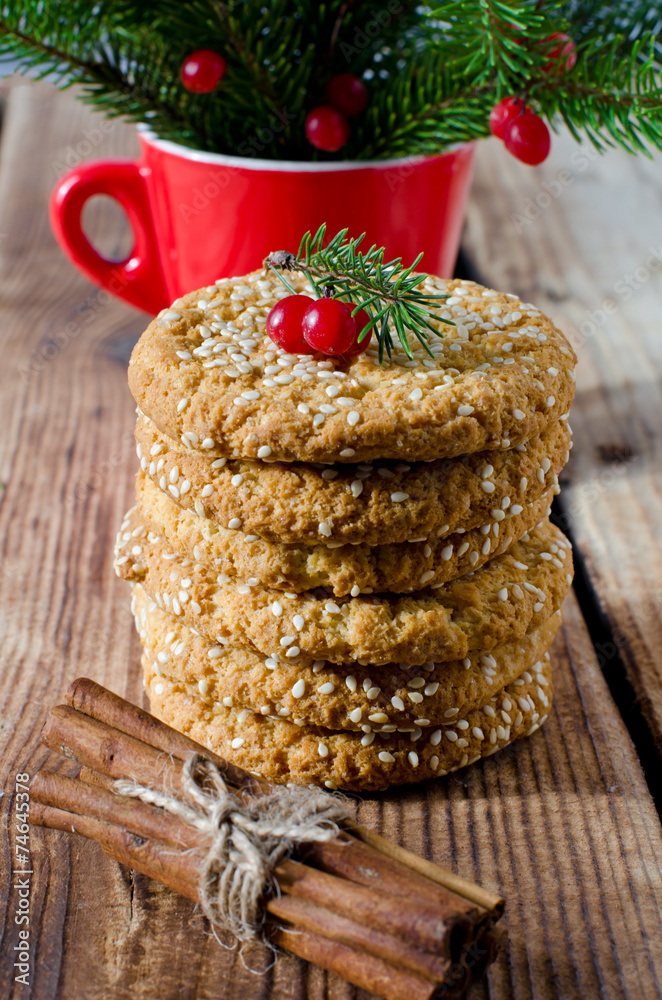 Christmas cookies with sesame seeds