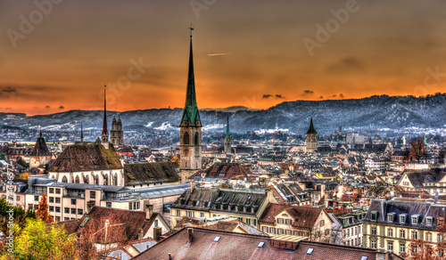 View of Zurich on a winter evening - Switzerland photo