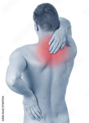 Young man holding his back, having pain