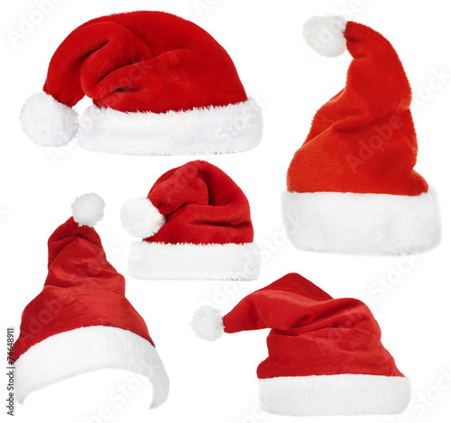 Collage of Santa hats isolated on white