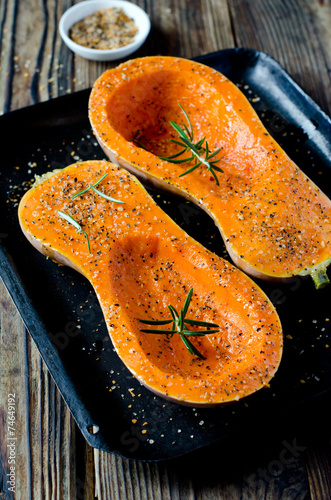 Baked pumpkin with spices and rosemary