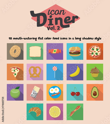 Long Shadow Square Food Icon Illustrations 2