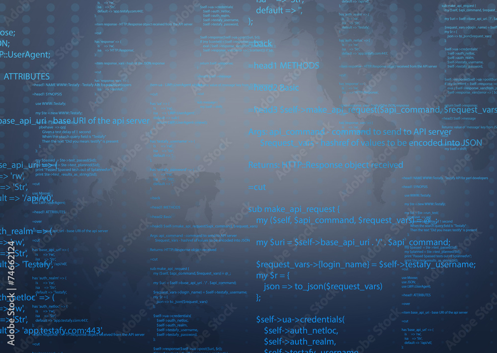 Fototapeta premium world map on an abstract background with computer code.