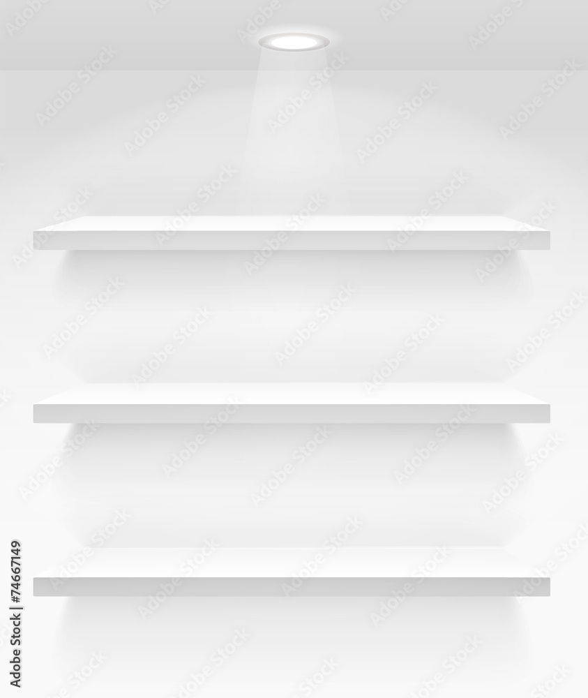 Empty book shelves on the wall Empty book shelves on the wall