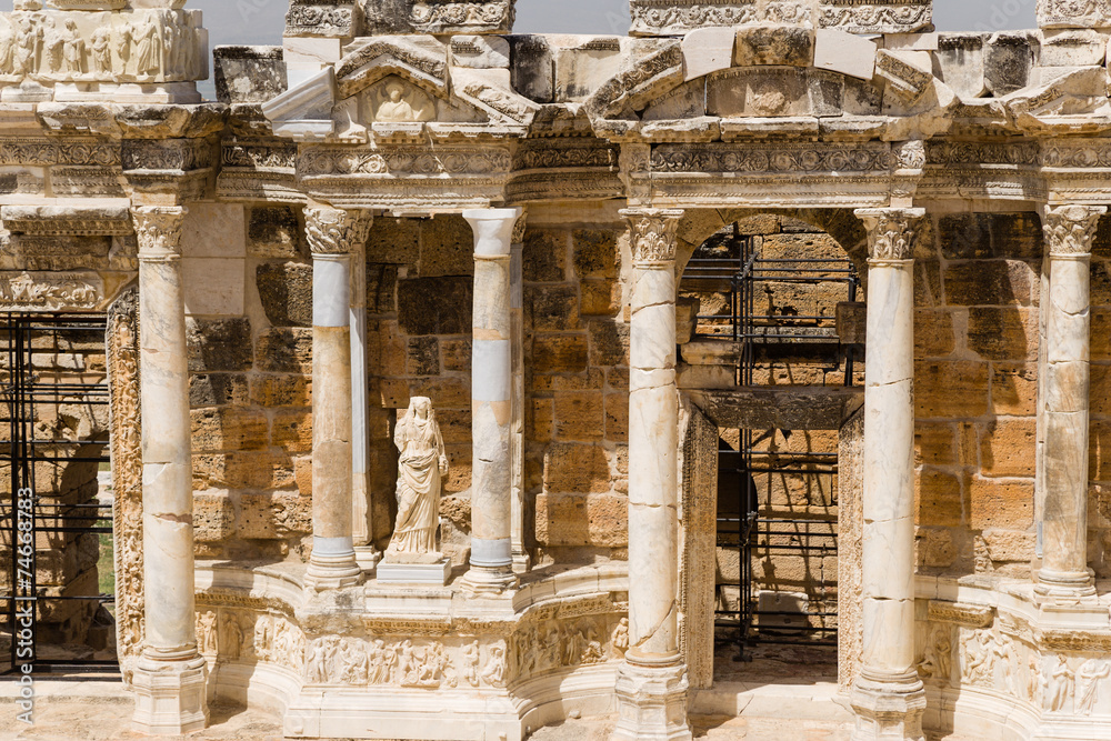 Fototapeta premium Hierapolis. Fragment of ancient theater scene, 1 - 4 century AD