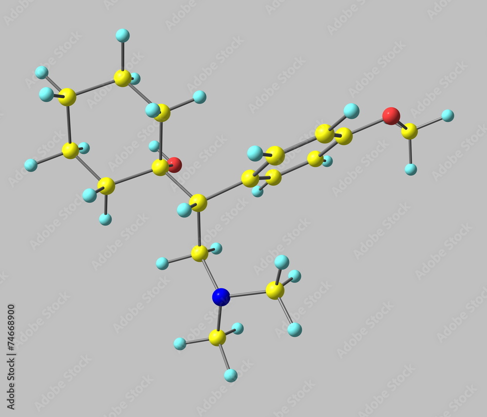 Venlafaxine molecule isolated on grey