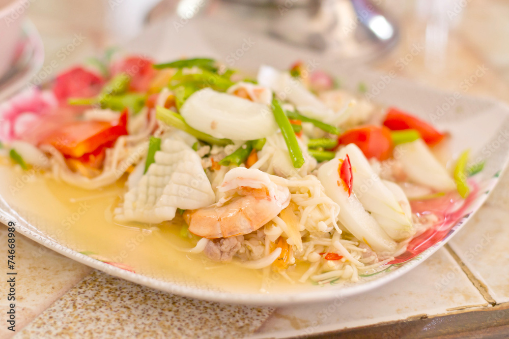 Seafood salad on a plate