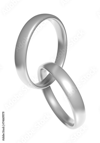 Pair of beautiful silver wedding ring bands linked together