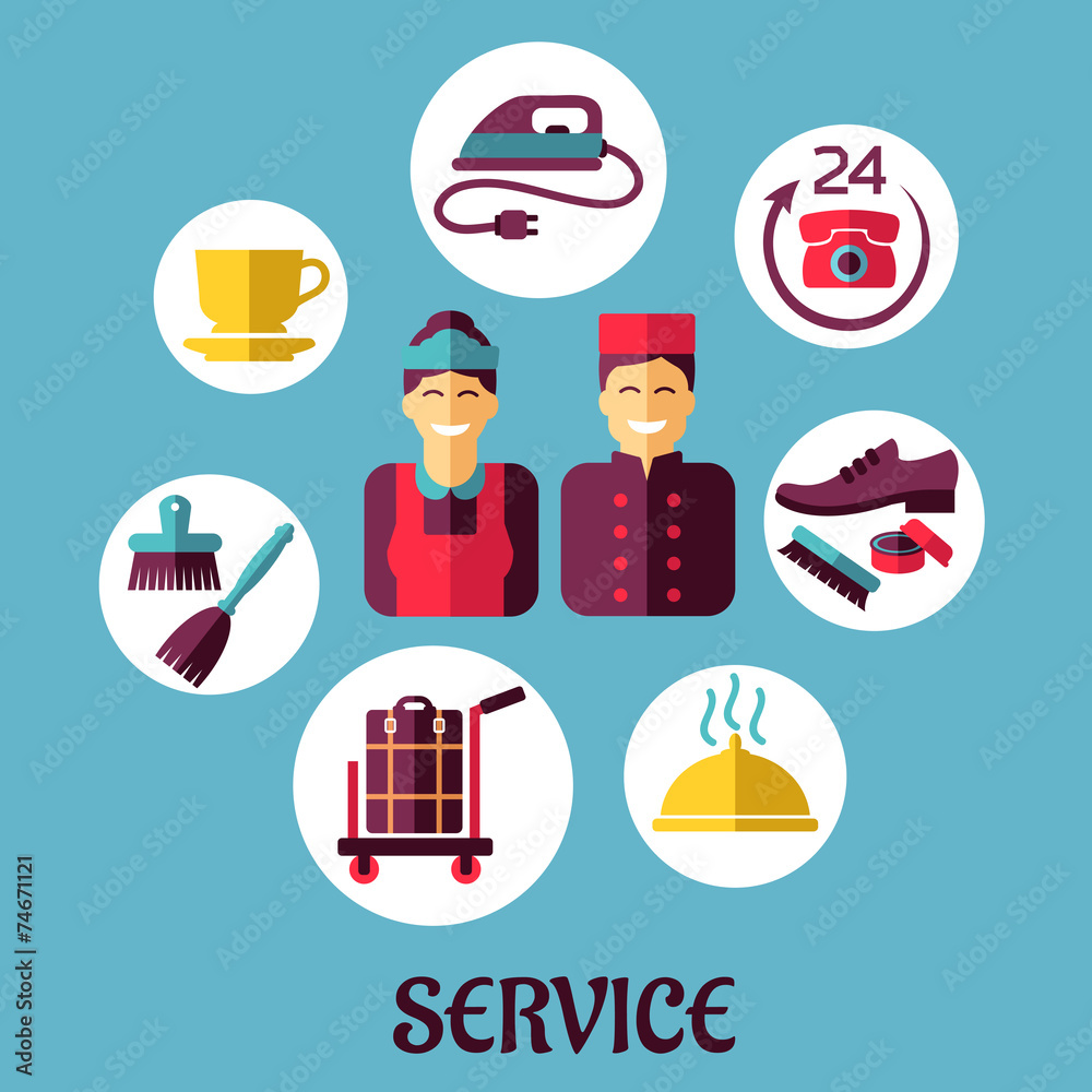 Fototapeta premium Hotel room service flat design concept