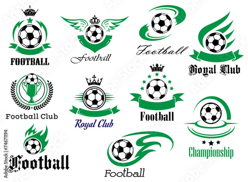 Football or soccer sports heraldic emblems and symbols