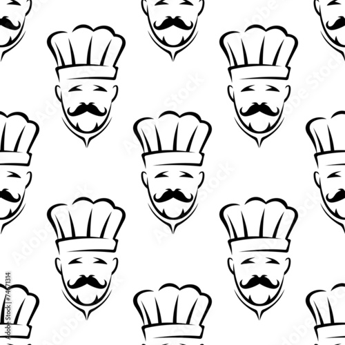 Mustached chef seamless pattern background