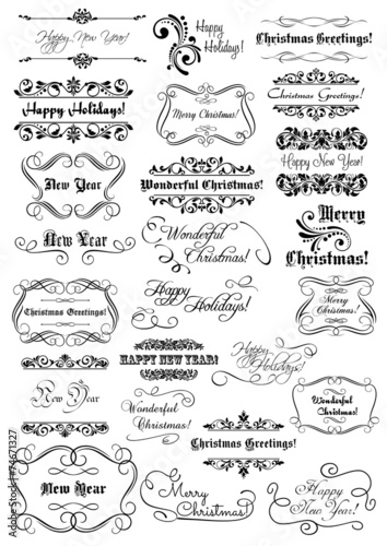 Merry Christmas and New Year holiday calligraphic lettering set