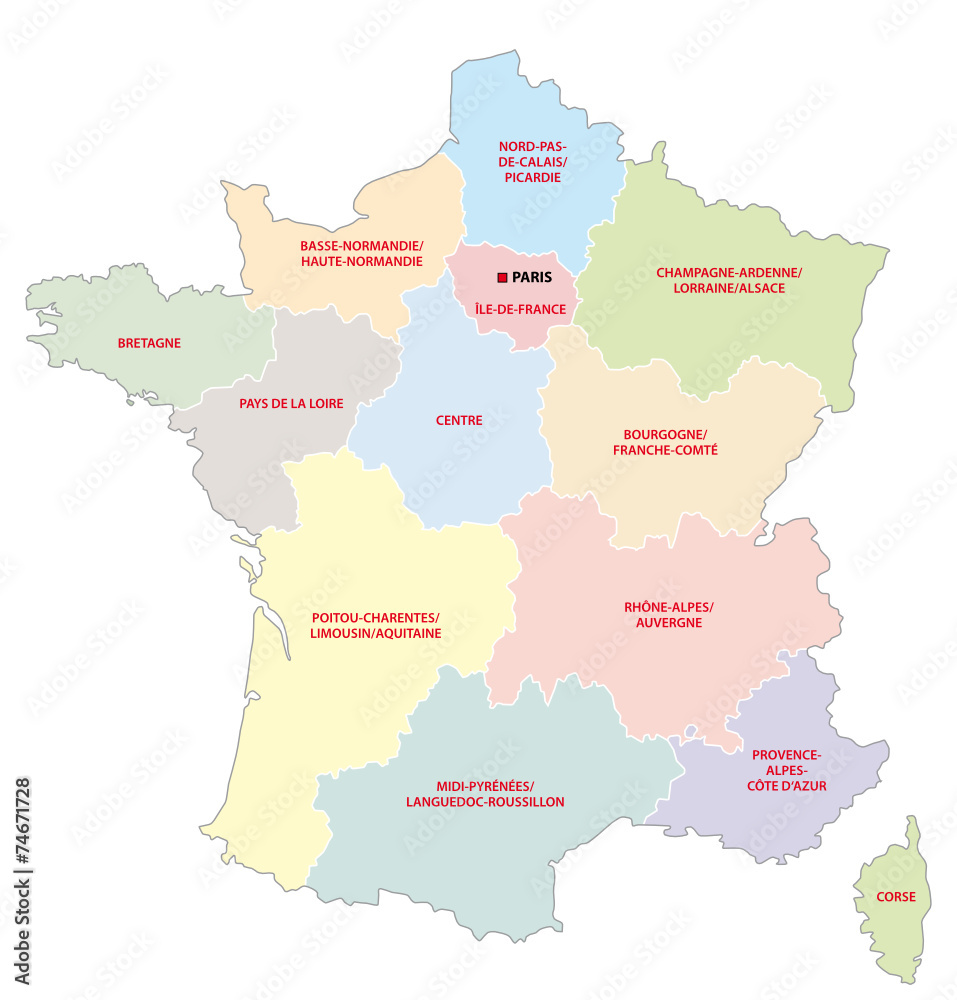 map of the merged French regions