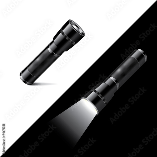 Flashlight isolated on white and black vector
