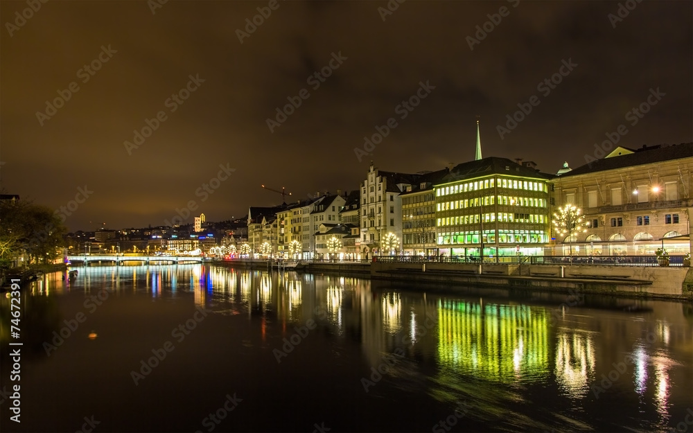 The embankment of Zurich at night - Switzerland