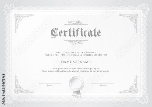 Vector illustration of silver detailed certificate photo