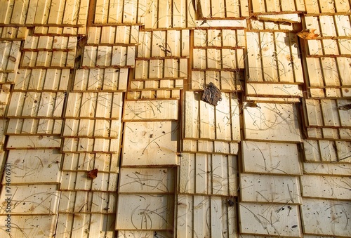 The closeup of wooden boards at construction site