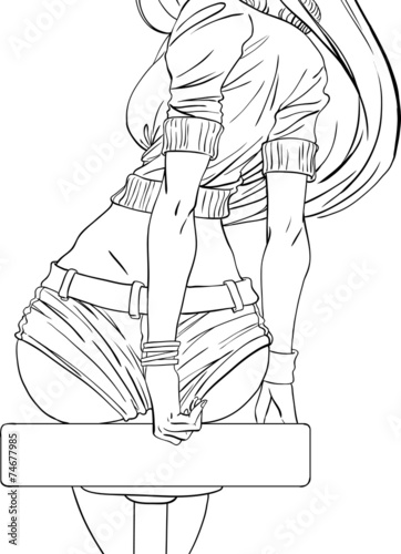 Girl sits in bar . Vector illustration