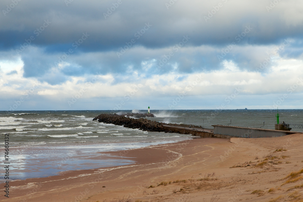 Breakwater in storm.