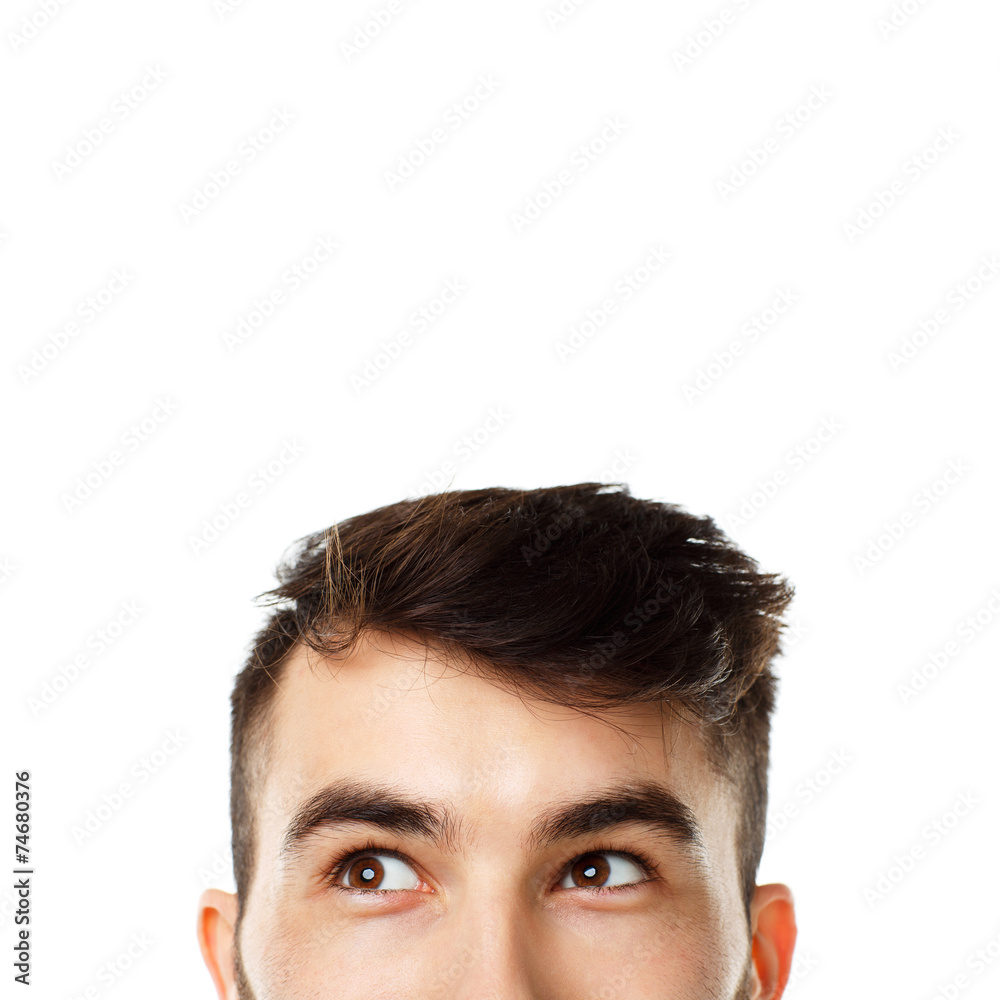 Fototapeta premium Half face expression looking on white