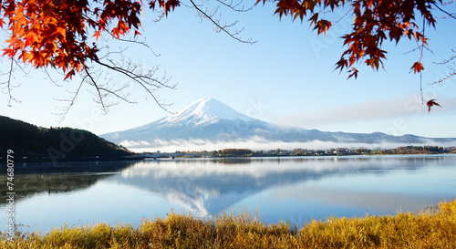 Mt. Fuji with fall colors in japan. photo