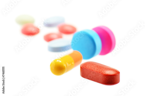 Composition with variety of drug pills and container